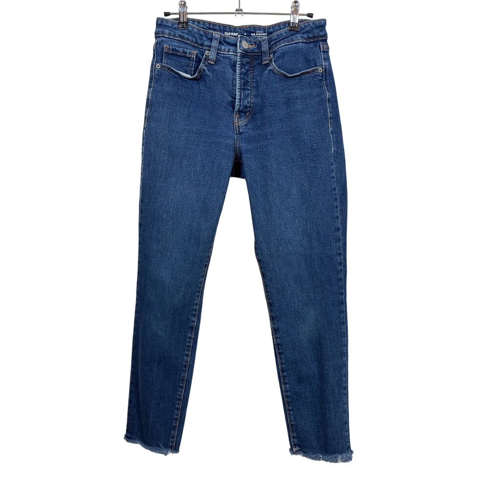 Old Navy O.G. Straight Jeans Womens 4 Blue Lagos High Rise Raw Hem Stretch